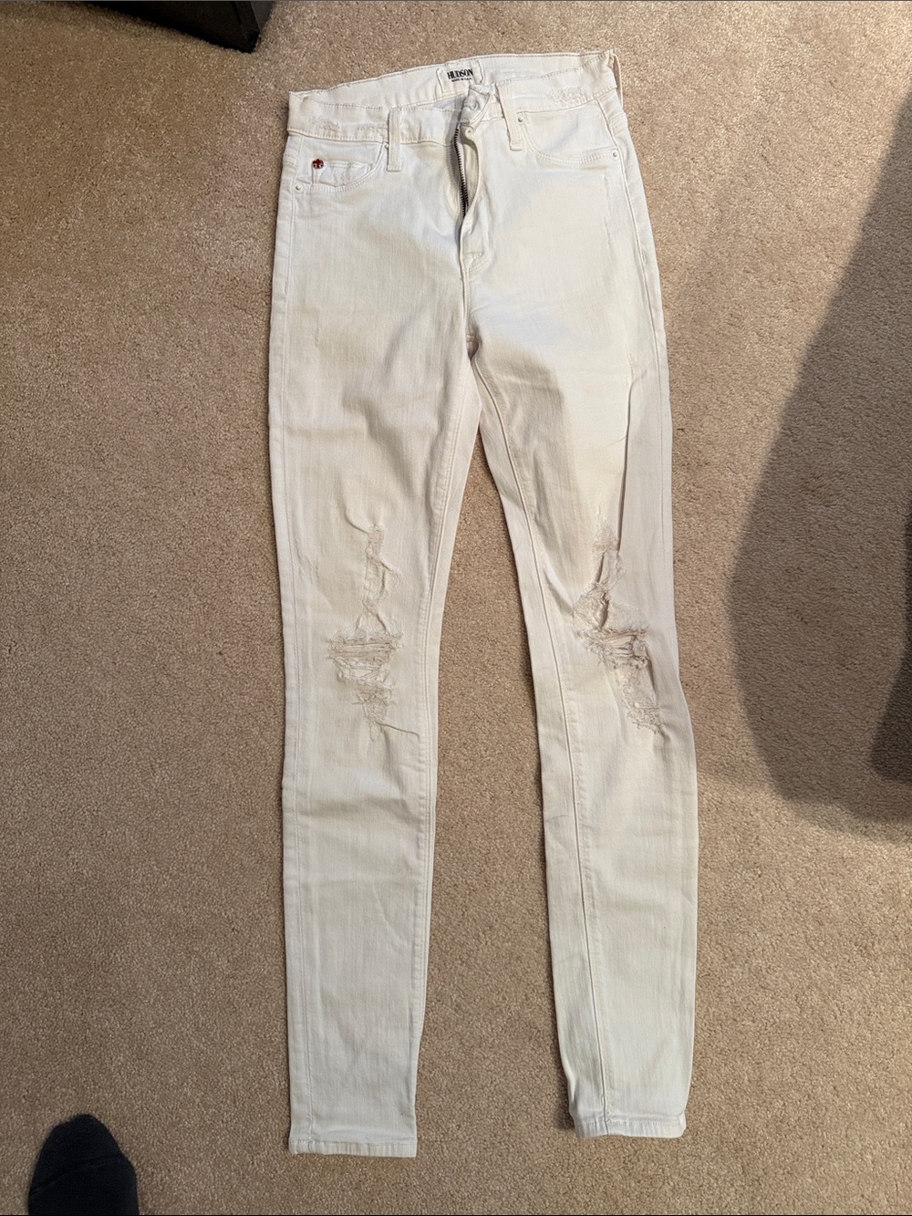 Hudson White Distressed Skinny Jeans 25